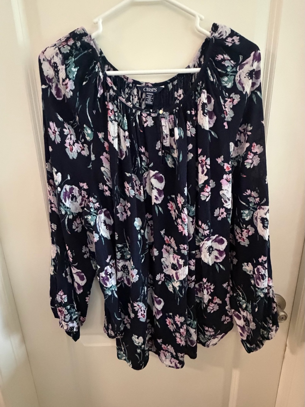 Chaps Navy Multicolor Floral Blouse
